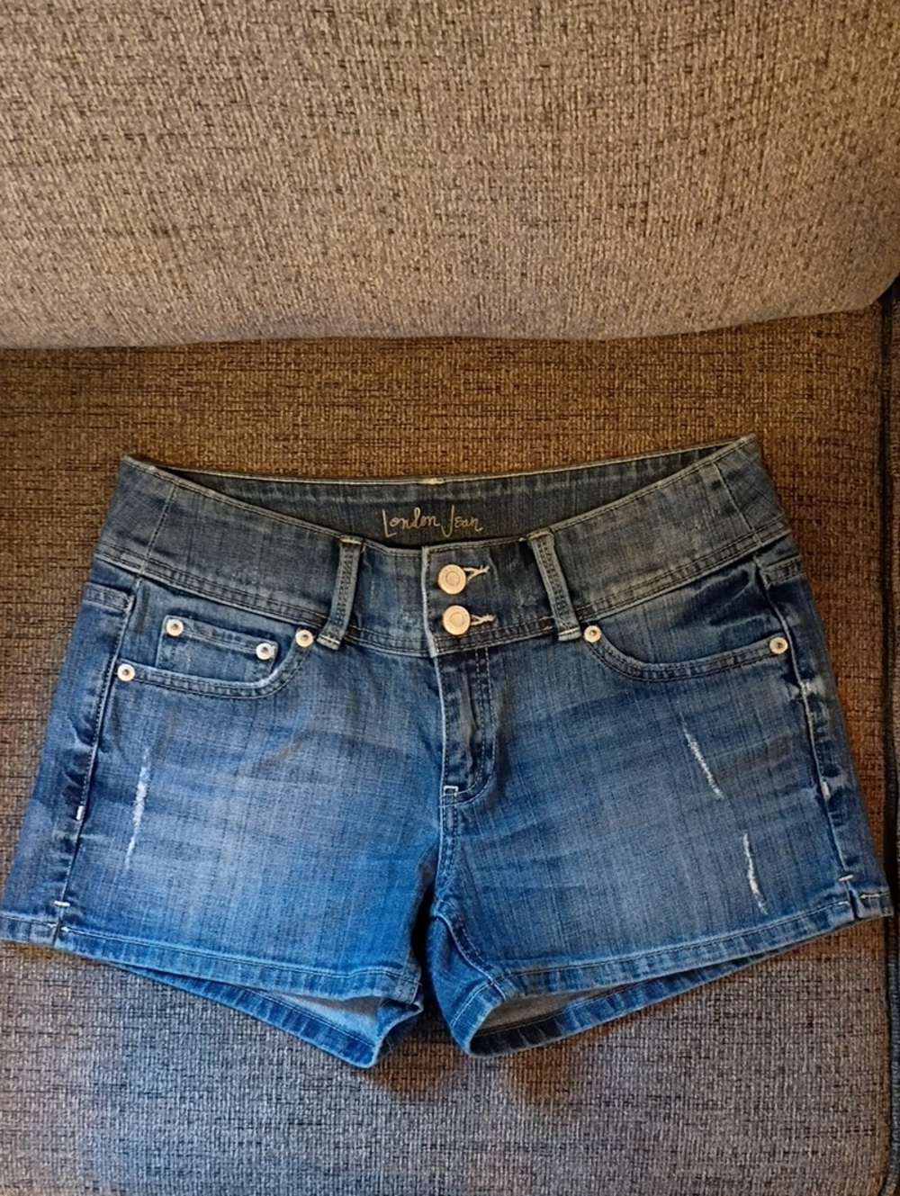 London Jean Double-Button Denim Shorts